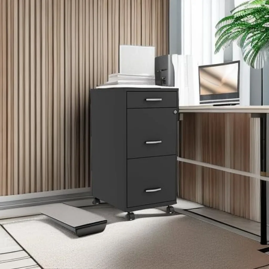 Lorell Mobile 3 Drawer Locking Filing Cabinet Pre-Assembled Steel Construction Space-Saving Design is Perfect for Home and Smal