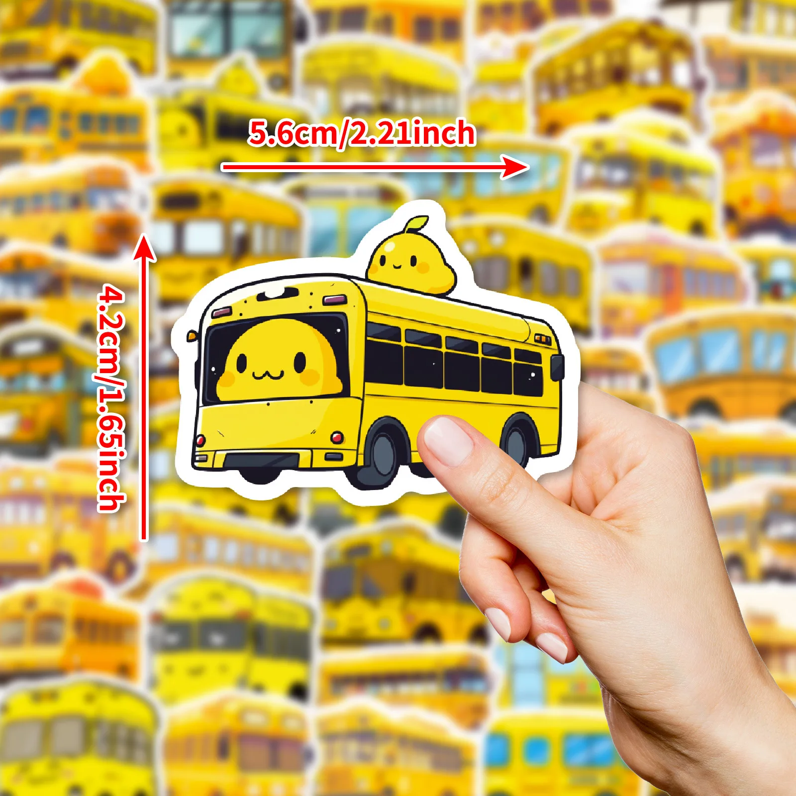 

10/50PCS Yellow School Bus Stickers Safety Transportation Cartoon Decals Kids Toys DIY Laptop Guitar Car Bike Skateboard Sticker
