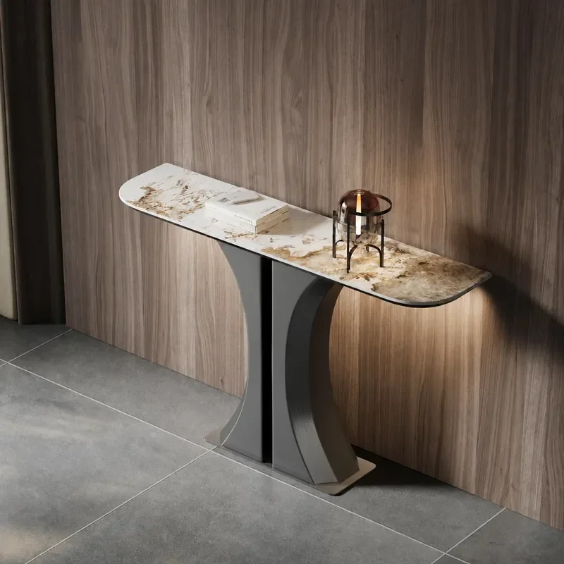 Nordic Light Luxury Rock Slab Entryway Table Modern Simple Console for Small Apartment Hallway Aisle Strip Table