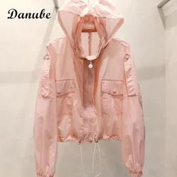 Summer Ultrathin Light Hooded Jacket Women Sun Protection Clothing Korean Casual Outdoor Windbreaker Zip Up Sunscreen Coat Femal