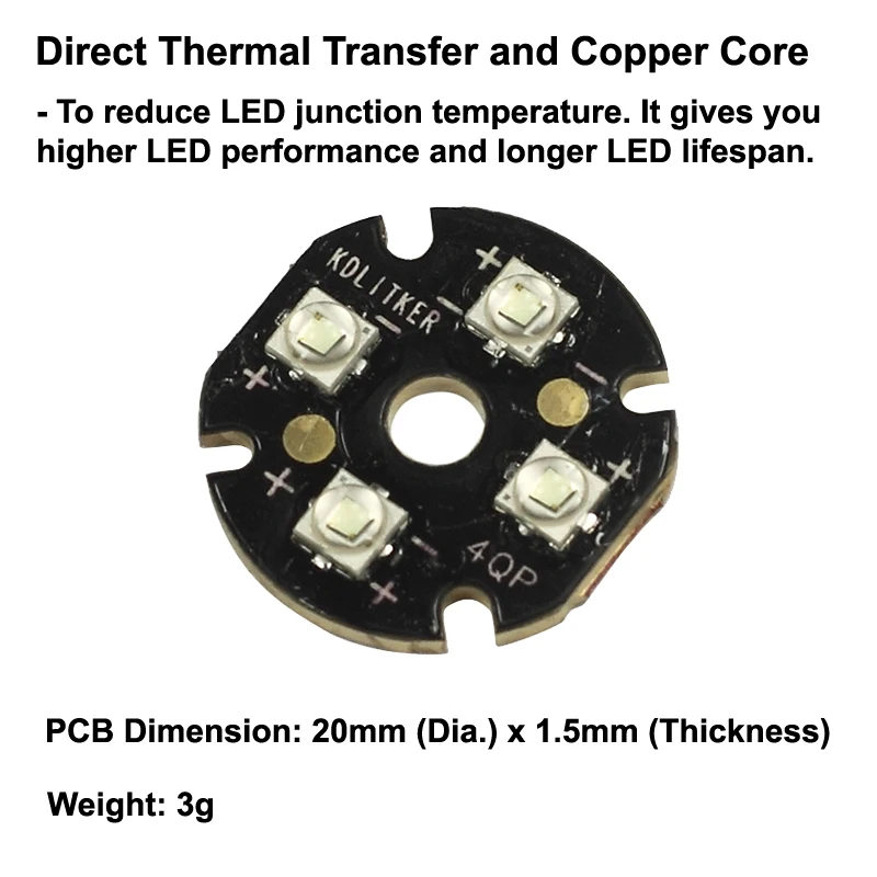 Imagem -02 - Quad Xp-e2 Verde 530nm Smd 3535 Led Emissor em 20 mm Dtp Cobre Mpcb Paralelo com Lentes Lanterna Faça Você Mesmo Caça Tocha Luz