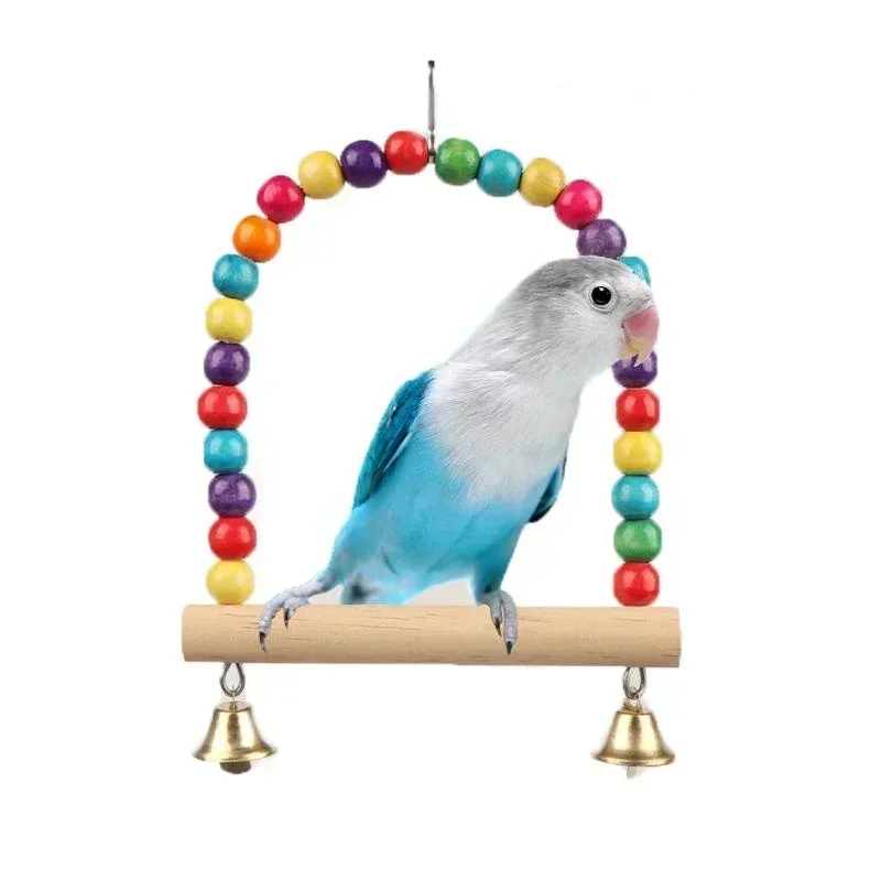 Pet toys bird swings toys small and medium-sized parrots wooden products swing frames colorful bead strings 1PC