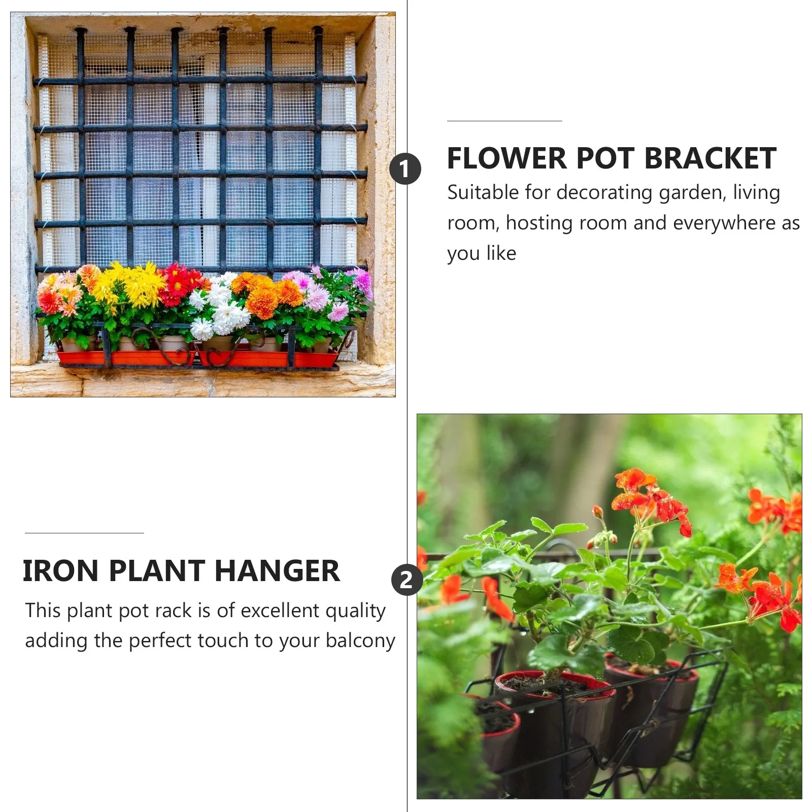 1Pcs Black Adjustable Flower Pot Balcony Hanger Iron Plant Rack Multifunctional Hanging Shelf for Living Room Garden Balcony view 2