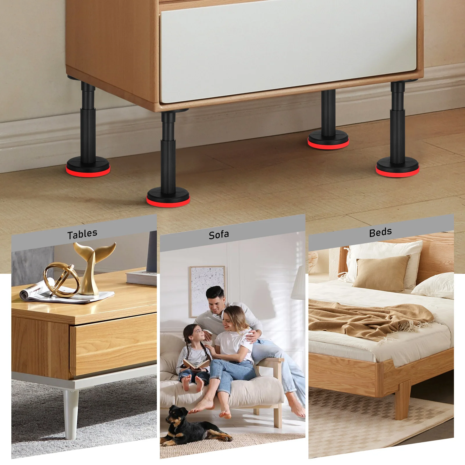 Elevador de poste telescópico, soporte fijo para muebles, patas, soportes de estante ajustables, tercera mano de nailon, 2 uds.