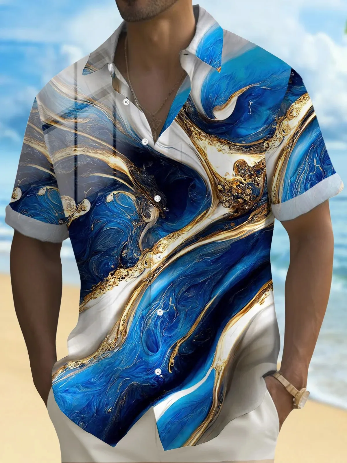 Summer Men's 3D Printed Geometric Art Graphic Shirts Hawaiian Casual Shirts Button Up Short Sleeve Shirts No Pockets