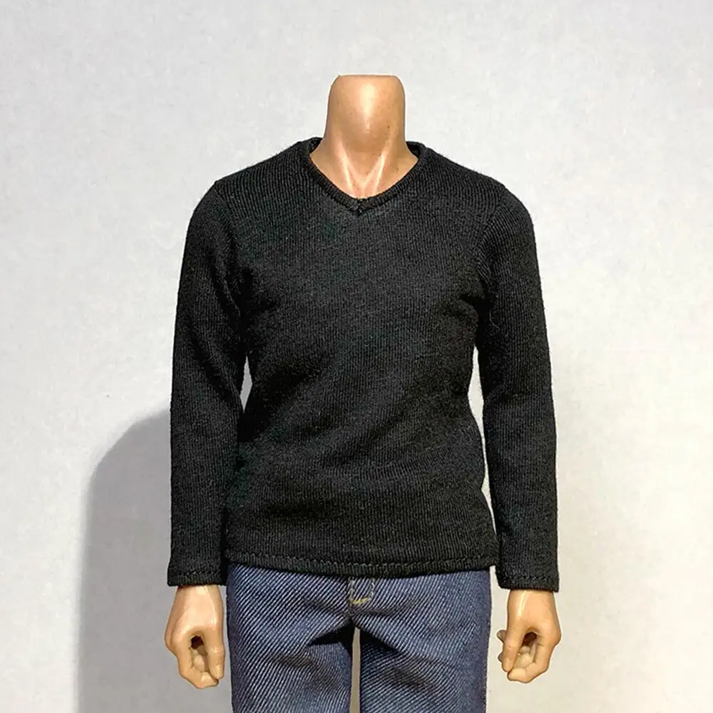 1/6 Scale Male Soldier Clothing Model Long Sleeve Dark V-neck Sweater Jacket With 12Inche Action Figure Body Doll Inside