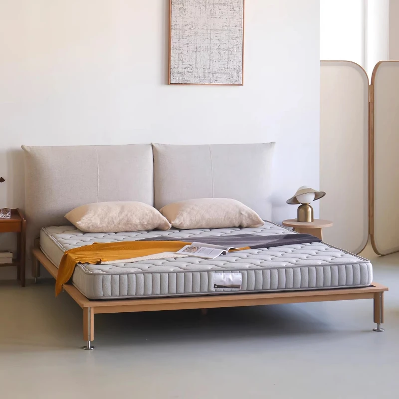 Soft Backrest Couples Bed 2 People Aesthetic Full Size Wooden Frame Bed 2 People Nordic Design Clearance Bedroom Furnitures