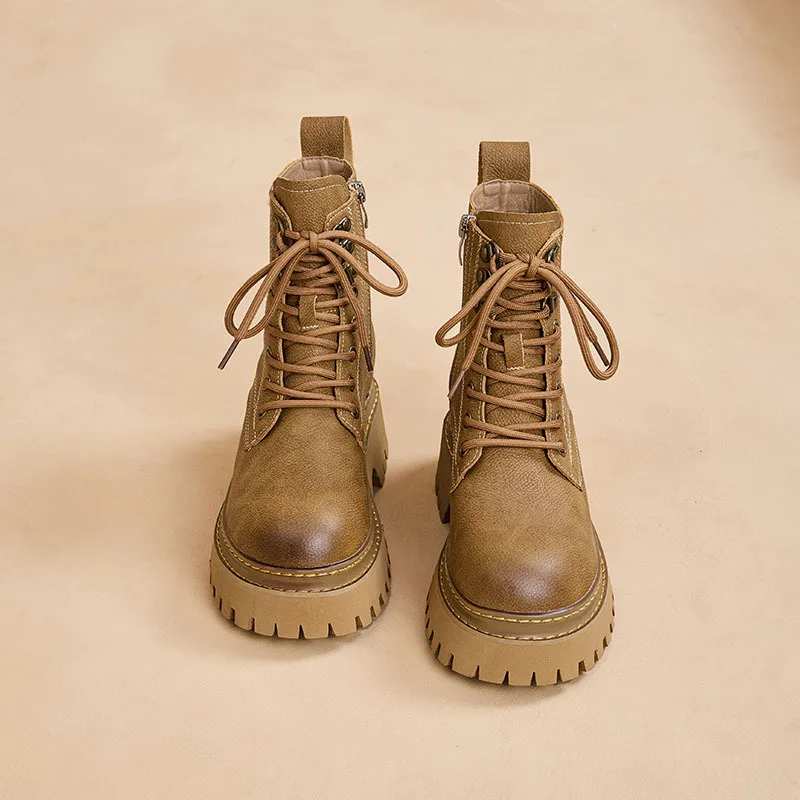 2026 New Spring and Autumn Vintage workwear Western cowboy boots for women  thick soled high rise low cut short boots