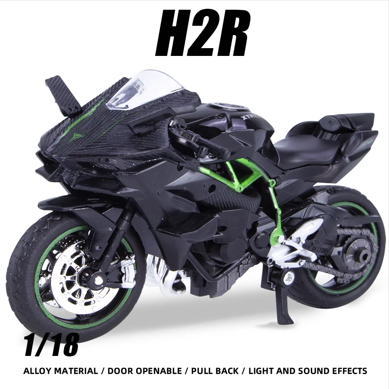 1:18 H2R Alloy Motorcycle Model Toy Boy Diecast Metal Vehicle Fast and Furious One Piece Hot Wheel Miniature Gift for Children