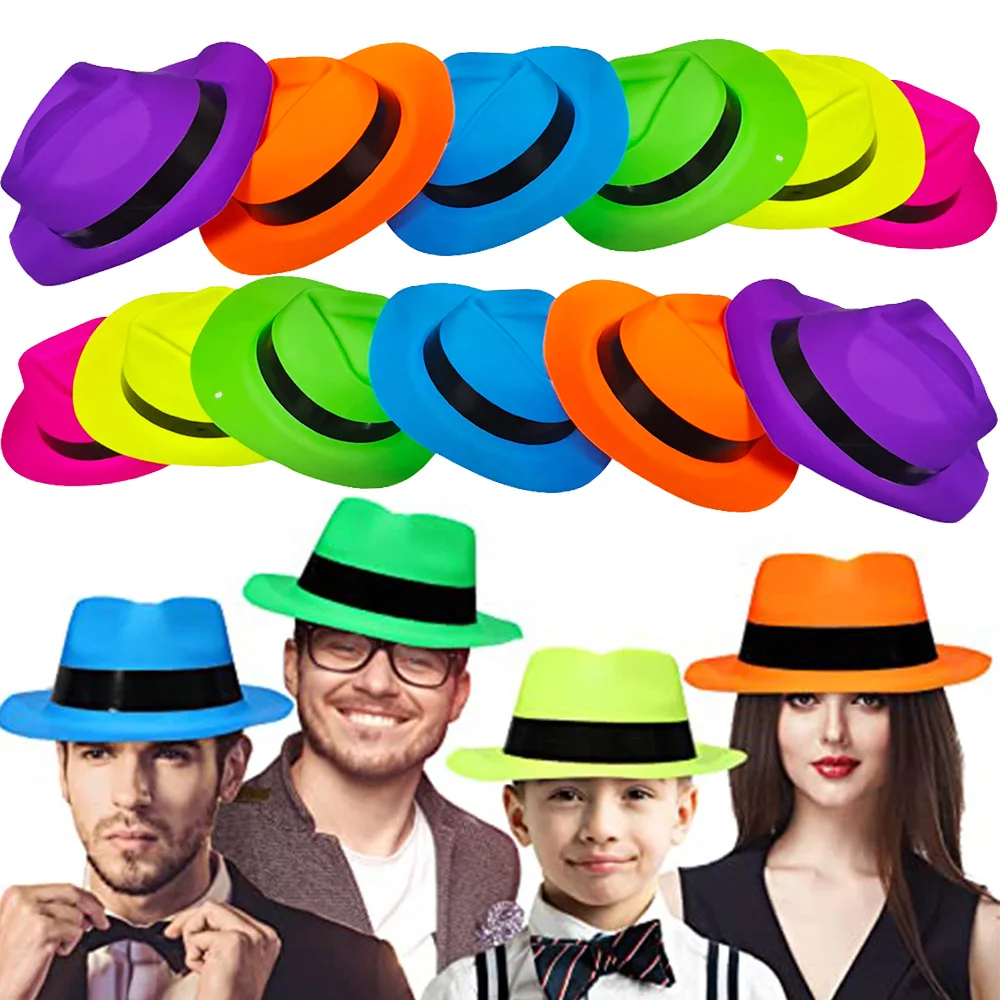 6 12 24 30 pcs Neon Party Supplies Neon Formal Hats Glow in The UV Light Party Fluorescent Hat UV Light Party Decorations Adults