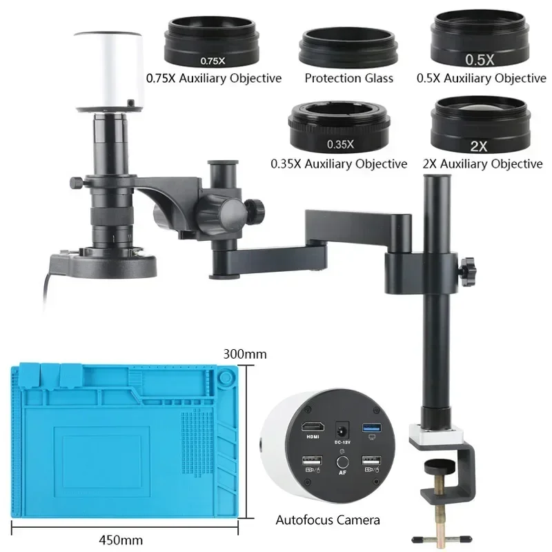 IMX334 4K 1080P Autofocus HDMI USB Digital Video Measurement Microscope Camera 180X C Mount Lens Rotatable Articulating Holder