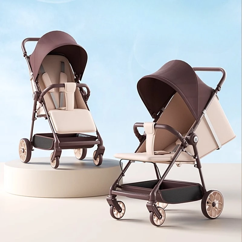 

‌Foldable Lightweight Baby Stroller High Carbon Steel Frame 360°Wheels Sit Recline Travel Pushchair Detachable Tray Headrest