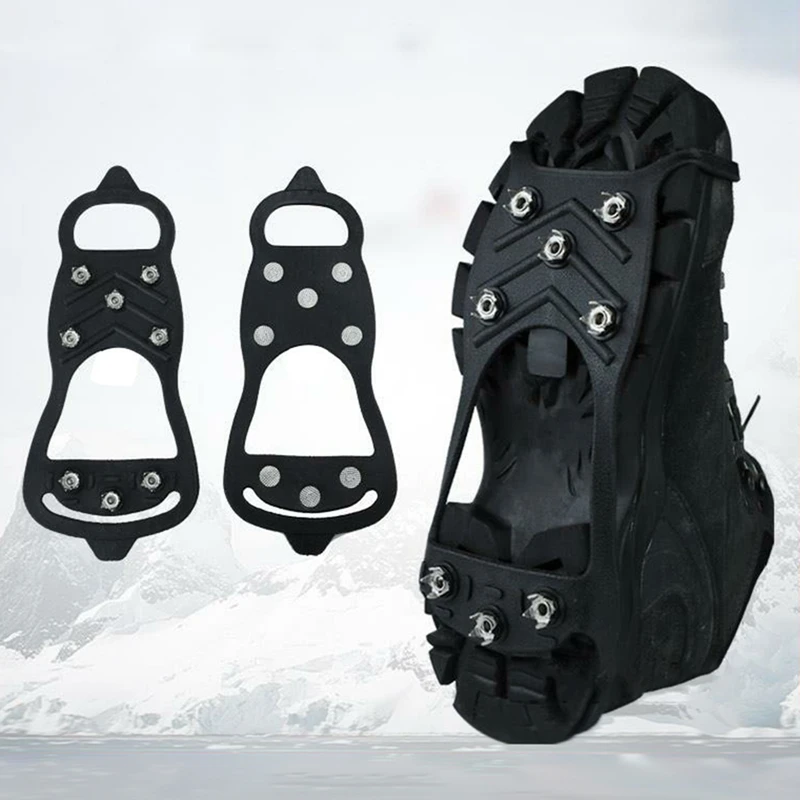 1 Pair 8 Studs Anti-Skid Snow Ice Gripper Climbing Hiking Skating Shoes Spikes Grips Cleats Overshoes Crampons Snow Safety Tool