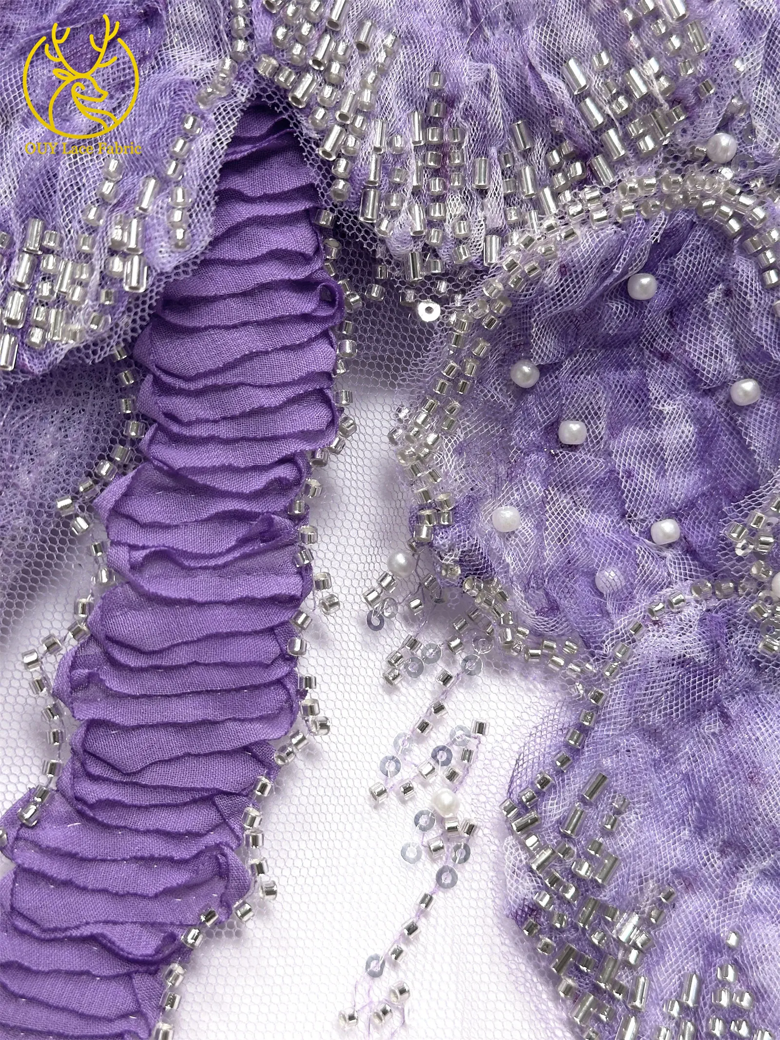 3D Mode Französisches Hochzeitskleid Mesh-Stickerei Pailletten Spitzenstoff Afrikanischer Nigerianischer Perlen-Spitzenstoff Brautkleid Partykleid – Detail 15