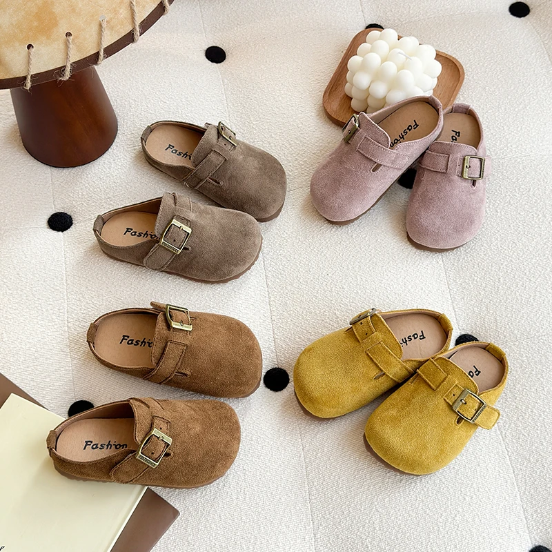 

2025 Spring Autumn New Children Leather Shoes for Girls Fashion Korean Style Soft Bottom Anti-slippery Versatile Casual Mules