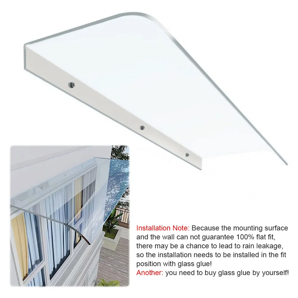 Window Door Wall Canop Rain Protection Awning Canopy Clear Cover Awning Window Awning Canopy for Front Door/Porch Patio Roof