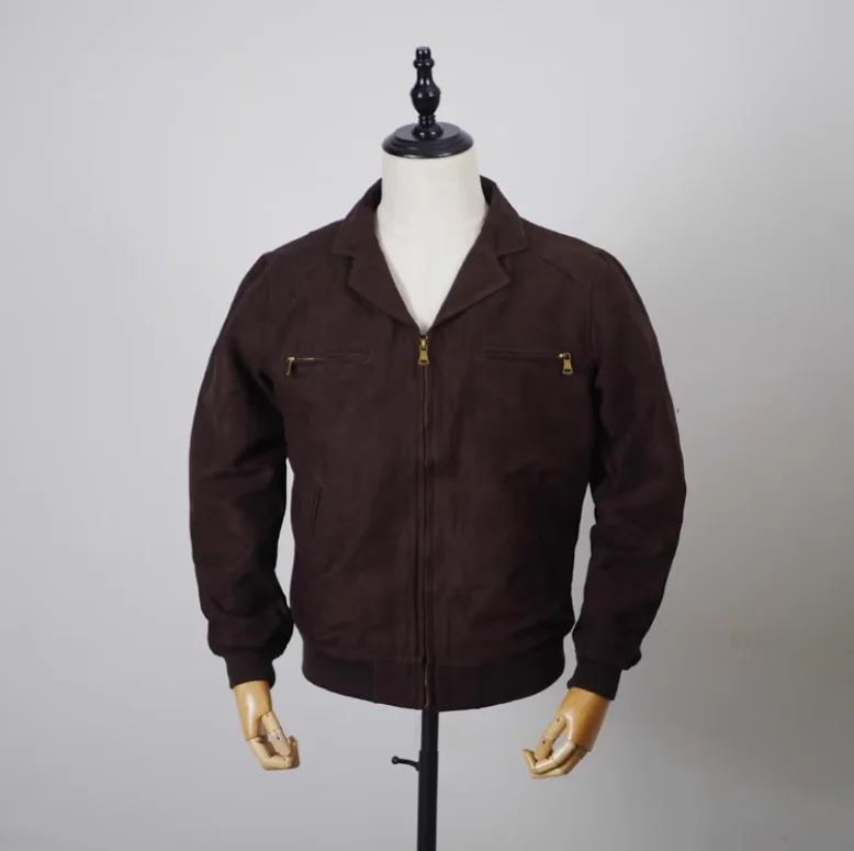 

59 Summer Flight Suit Leather Jacket Suede Coffee Men's Short Jacket