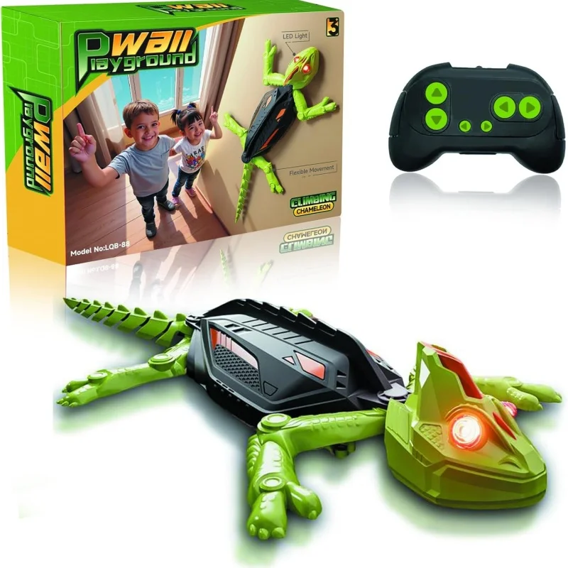 Kids Electric Remote Control Gecko Wall Climbing Toy with LED Eyes Fun Prank Lizard Toys Boys Girls Christmas Sensory Game