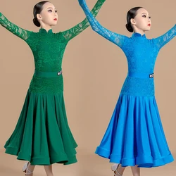 Children'S Latin Dance Competition Costumes Green Blue National Standard Ballroom Dance Dresses Girls Modern Dancing Wear XS7973