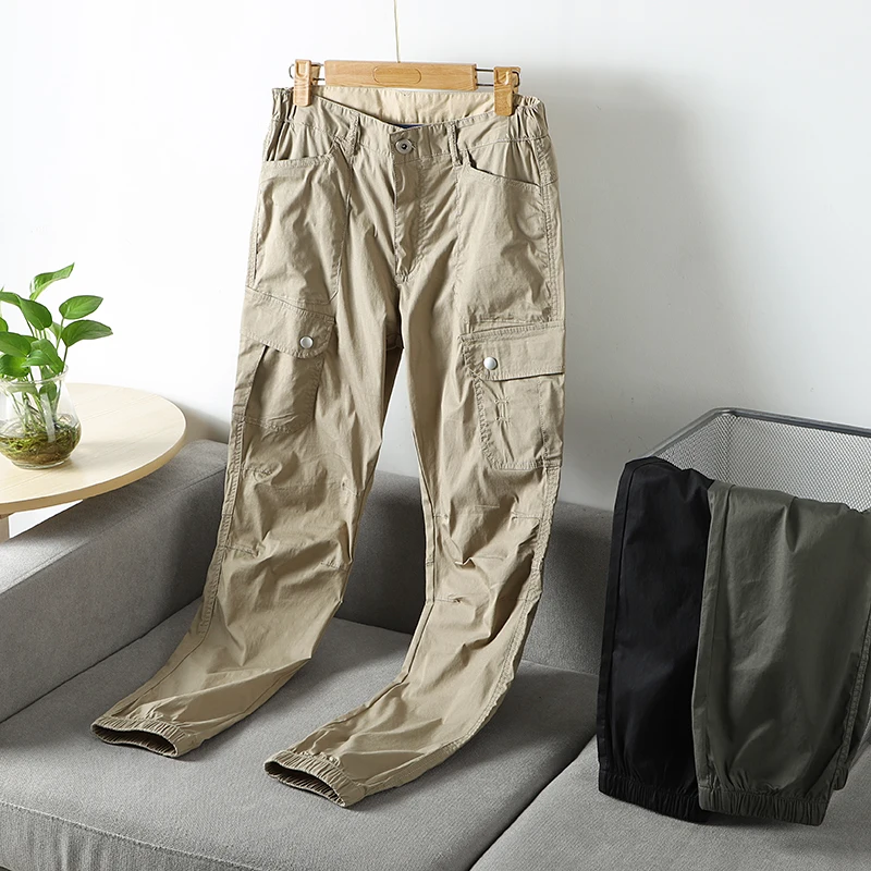 

Американские легкие хлопковые повседневные брюки прямого кроя с эластичным поясом для молодых мужчин