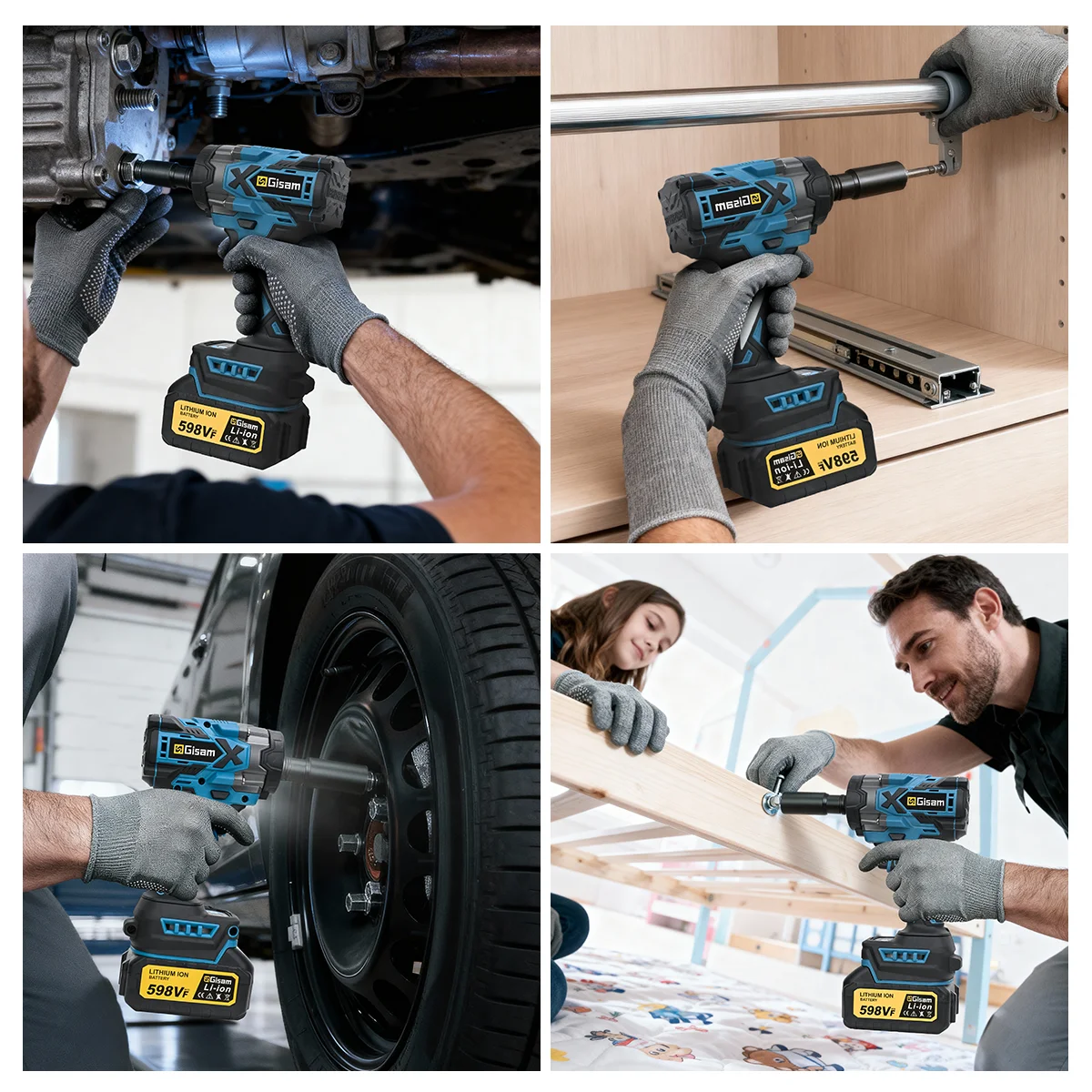 Gisam 900N.M Brushless Electric Impact Wrench 1/2