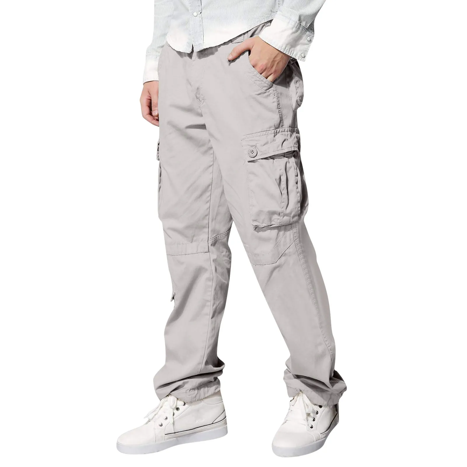 

Men Cargo Pants Four Seasons Streetwear Casual Sports Solid Color Pocket Loose Straight Leg Tube Zipper Overalls Sweatpants