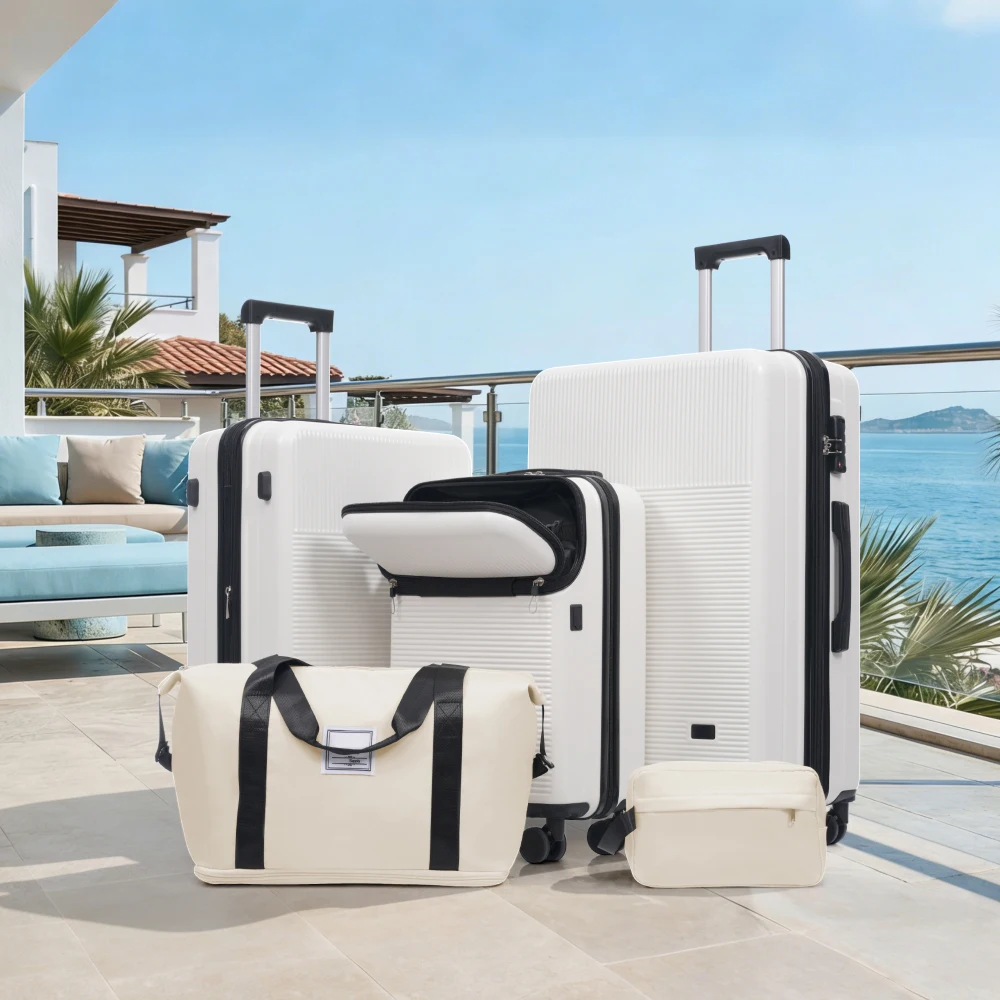 

5Pcs Half Open Design Hardside Luggage Set with USB Port TSA Lock Double Spinner Wheels Lightweight Carry On Travel Suitcase