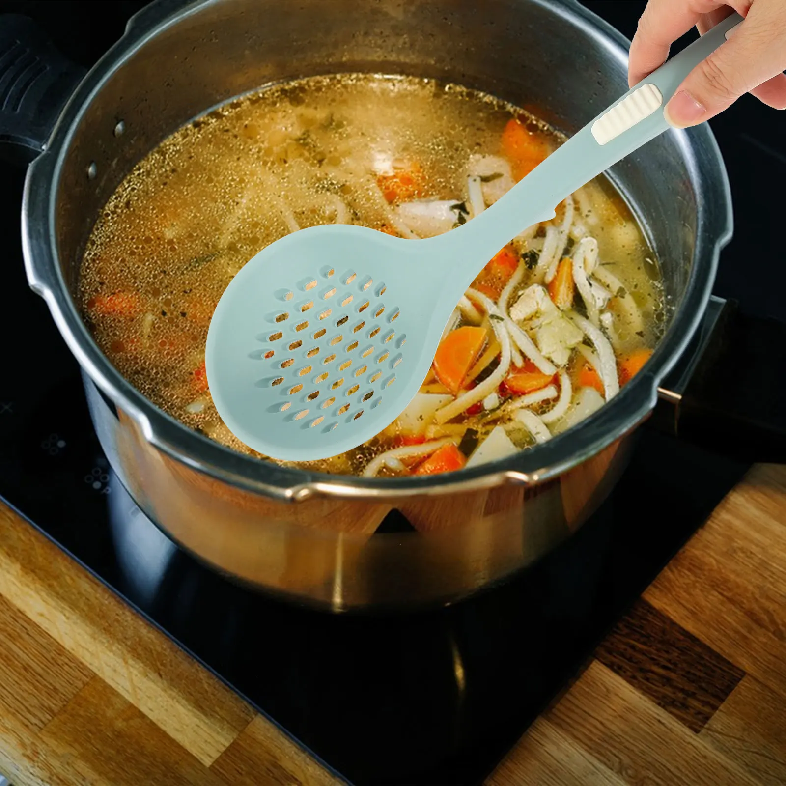 

Silicone Colander Kitchen Strainer Spoon Pasta Noodle Ladle Filter Fry Food Skimmer Slotted Spoon Vegetable Drainer Heat