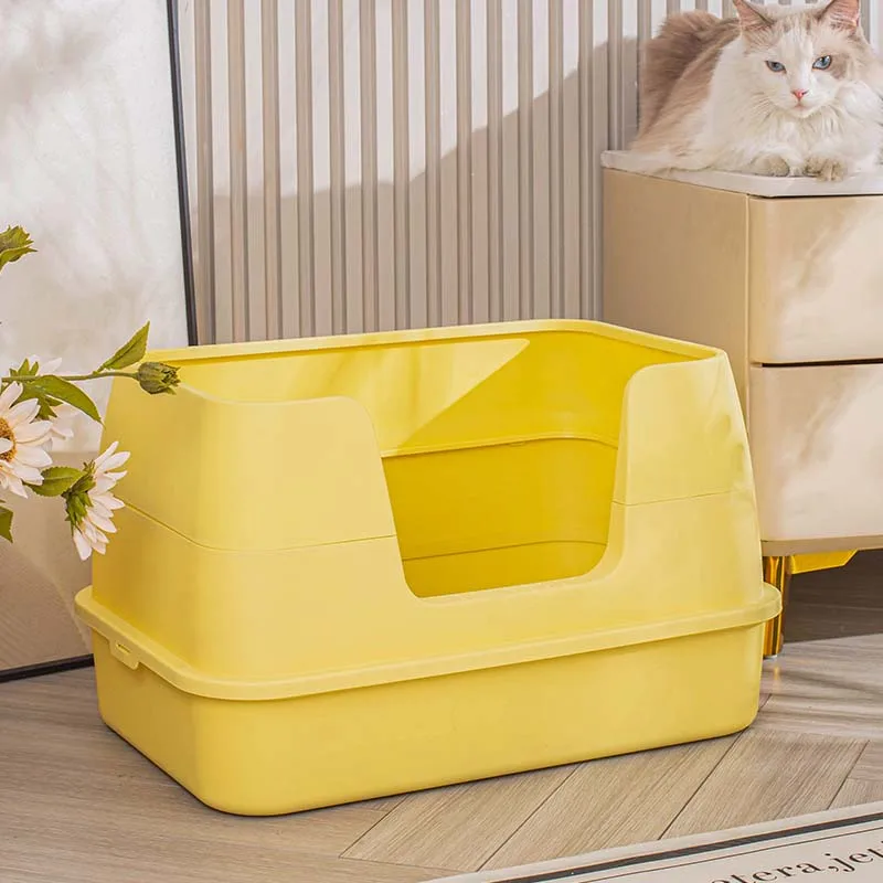 Large Space Pet Fold Bedpan Cat Toilet Anti-splash Open Cat Litter Box Tray With Spoon Cleaning Kitten Plastic Box Cat Supplies