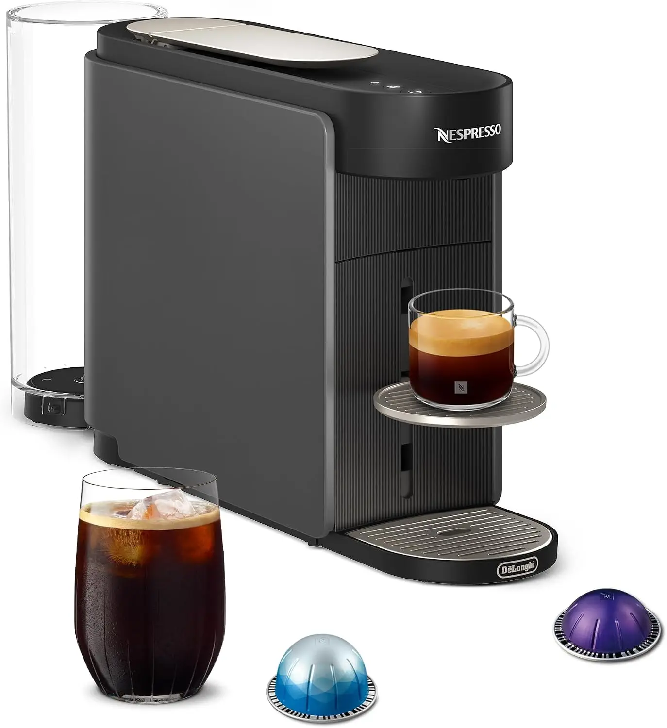Vertuo Up Coffee & Espresso Maker by De'Longhi, Grey | Graphite color coffee machine with 3 second start, 47 oz.