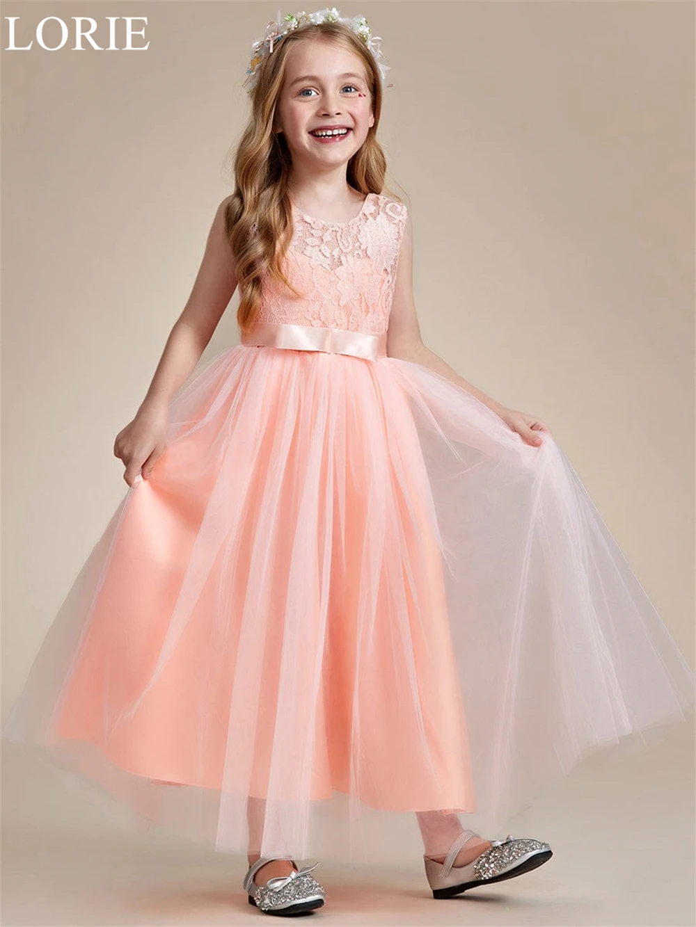 LORIE Cute Pink Lace Flower Girl Dresses O-Neck Pleated Ankle Length A-Line Wedding Party Dress 2025 Birthday Dress Customized