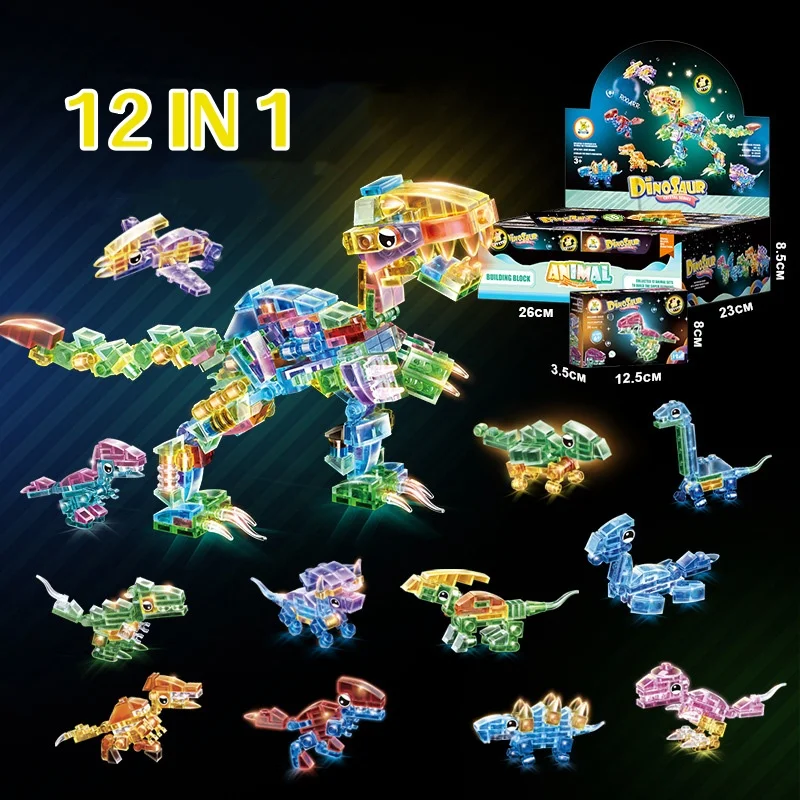 Dinosaur Building Sets for Kids,12 in 1 Educational DIY Dinosaurs Toys,Gifts for 3 4 5 Years Old and Up Boys Girls,Party Favors