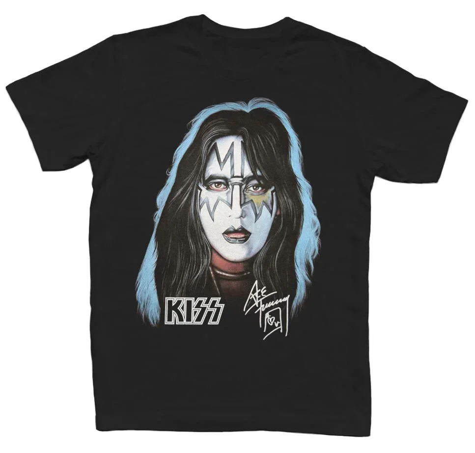 

Retro! Ace Frehley Men's Black Rock T-shirt with Pure Cotton Pattern and Women's Round-neck Commemorative Short-sleeved Shirt