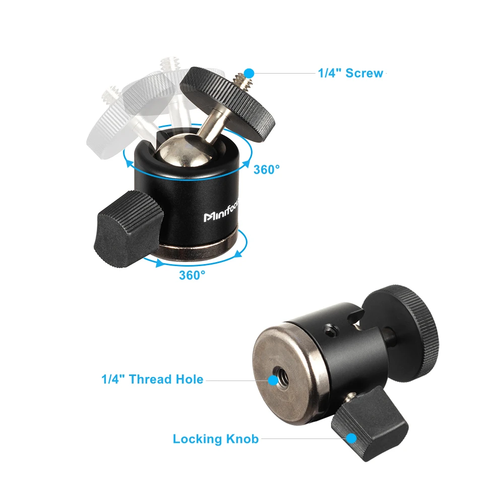 DSLR 카메라 삼각대 모노포드 조명 스탠드용 미니 볼 헤드 어댑터, 360 ° 회전 가능, 90 ° 틸트식, 최대 하중 6.6 lbs