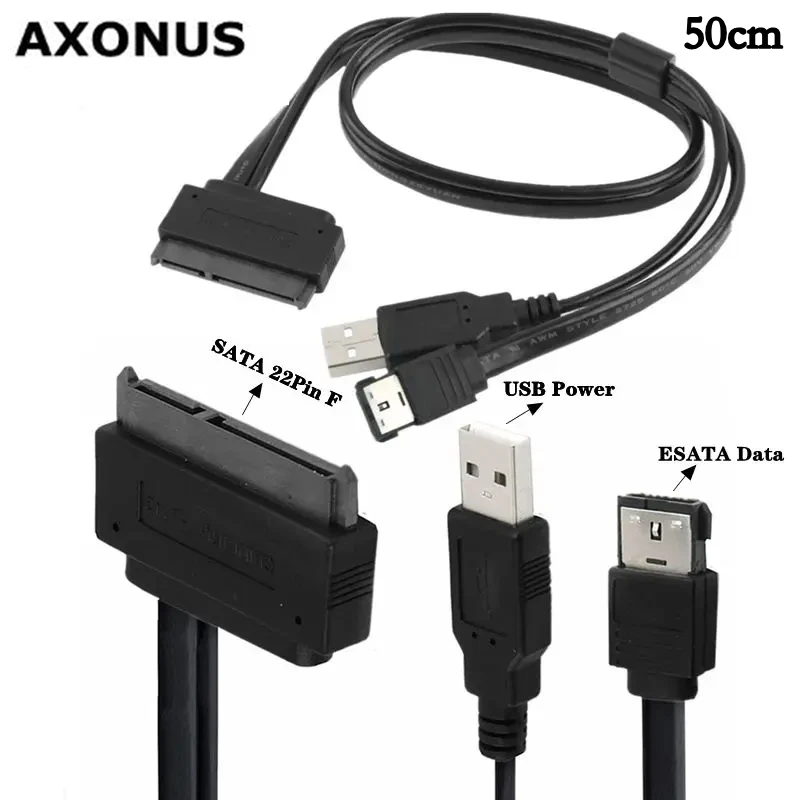 SA-075 Laptop SATA 22Pin Female To ESATA USB Power Supply 2-In-1 Hard Disk Data Cable 0.5m