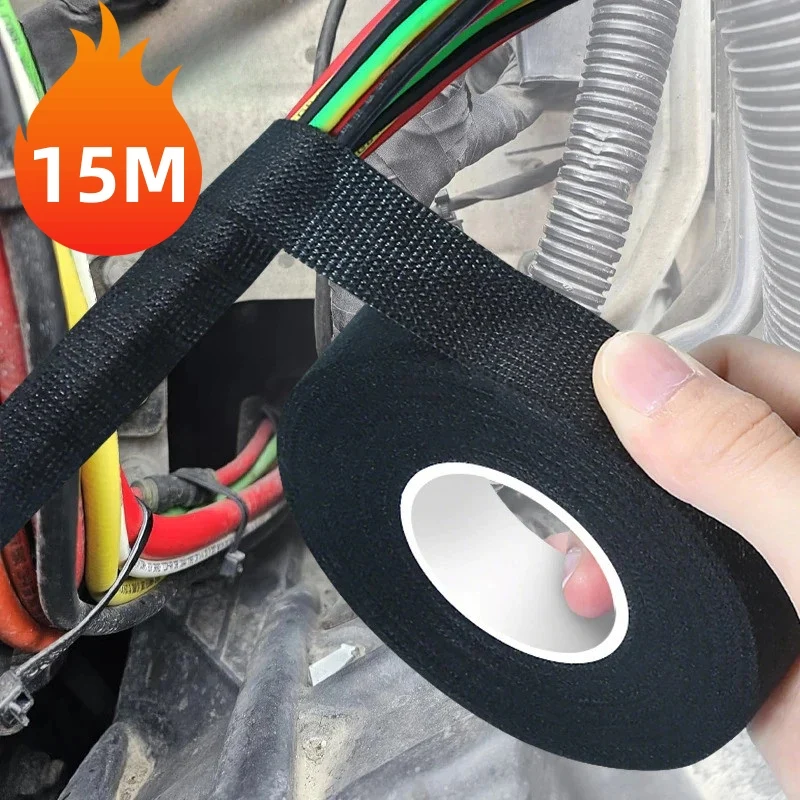 Ruban adhésif en tissu ignifuge résistant à la chaleur 15M pour faisceau de câbles de voiture, ruban en tissu pour câbles automobiles