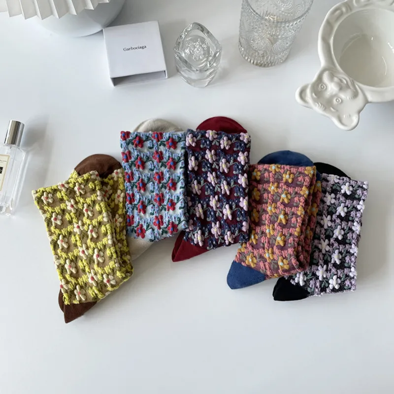 Fashion Harajuku Retro Woman Floral Vintage Jacquard Socks Novelty Ethnic Kawaii Cotton Casual Classic Ladies Girls Funny Sox