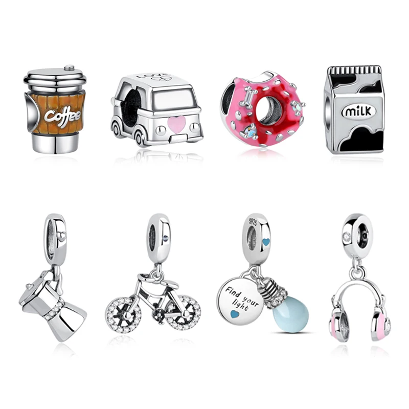 

Оригинальные подвески из стерлингового серебра 925, подходят для брендовых браслетов, ожерелья, Love Coffee Sports Pave CZ, бусины для женщин, ювелирные изделия своими руками, подарок