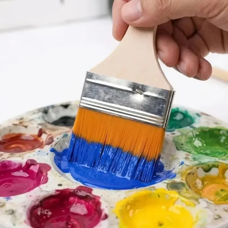 Wooden Handle Flat Art Paint Brush Watercolor Oil Drawing Brushes DIY Craft Trim Painting Tools for DIY Wall Fence Furniture