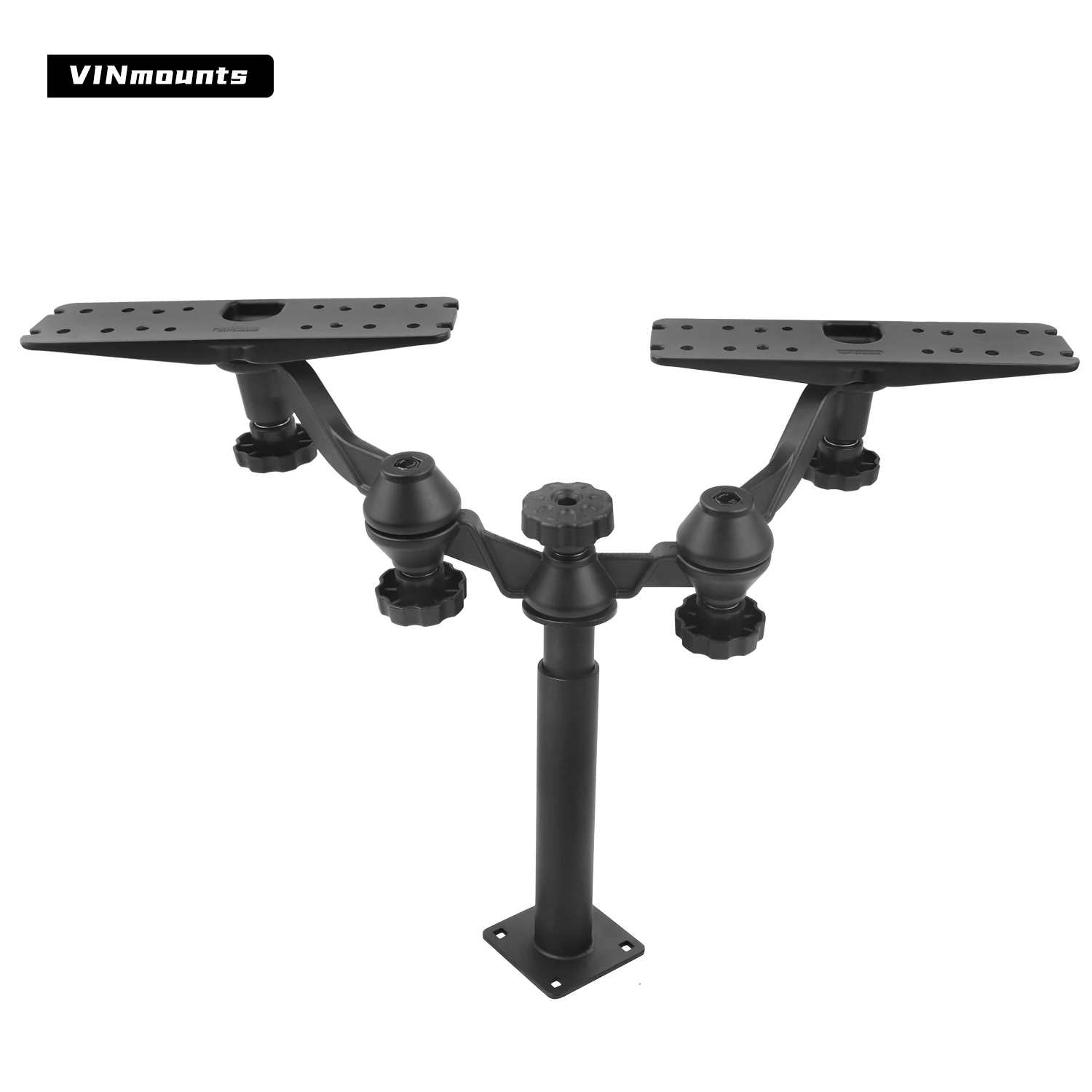 

Marine dual-arm fish finder telescopic pedestal mount, made entirely of aluminum alloy, compatible with 12-inch display screens