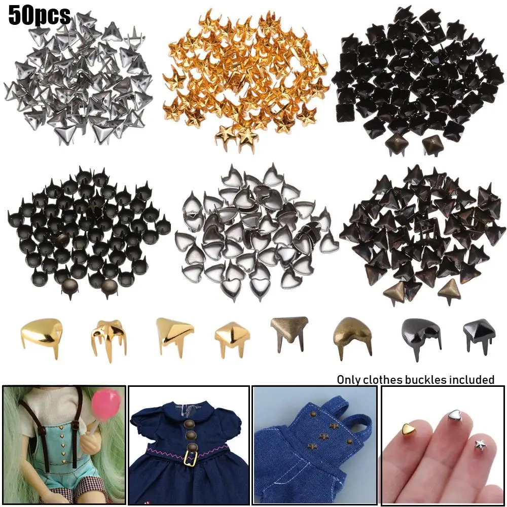 50pcs Star/Heart Shape  Metal Belt Buttons Diy Dolls Buckles  Colthes Buckle Bags Shoes Accessories