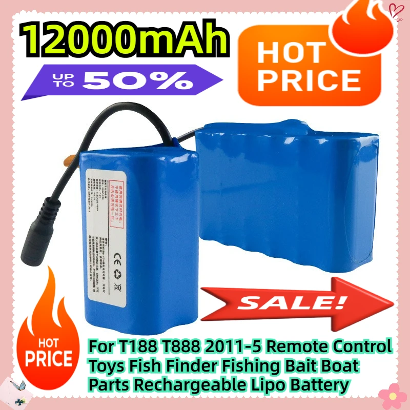 

7.4V 12000mAh For T188 T888 2011-5 Remote Control Toys Fish Finder Fishing Bait Boat Parts Rechargeable Lipo Battery
