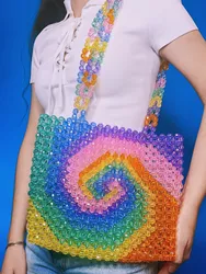 Candy Paisley Ins Whirlwind Handmade Beaded DIY Colorful Lollipop Bag Weaving Rainbow Female Cute Girl Underarm Bead Tote