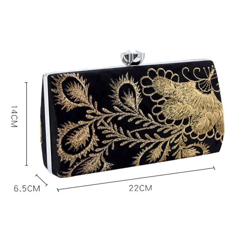 Retro Black Velvet Small Handbags Shoulder Bag Vintage Chinese Style Embroidery Flower Clutches Prom Party Evening Bag For Women