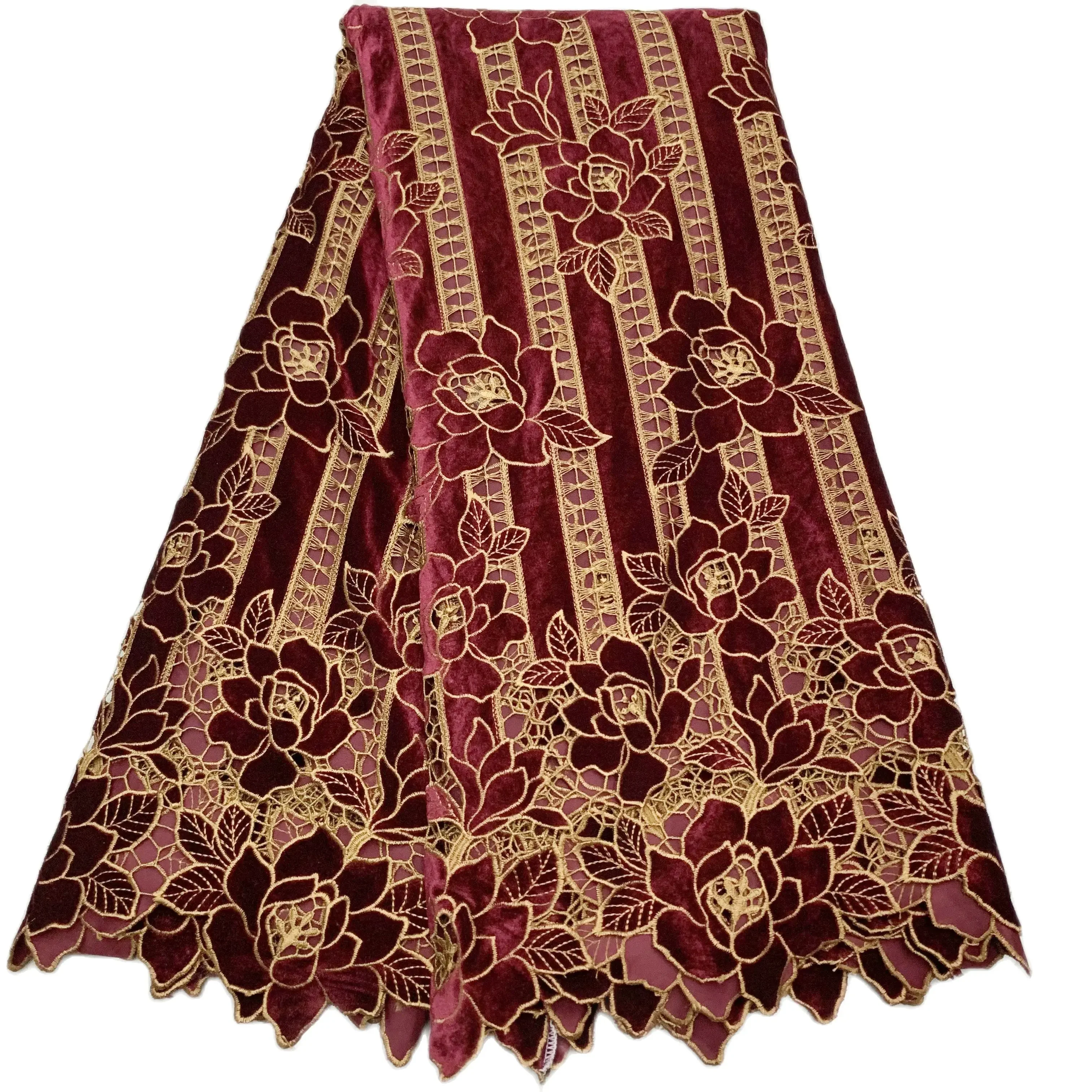 African Velvet Guipure Lace Fabric 2025 High Quality Embroidery Nigerian Wedding Laser Cut Lace Material