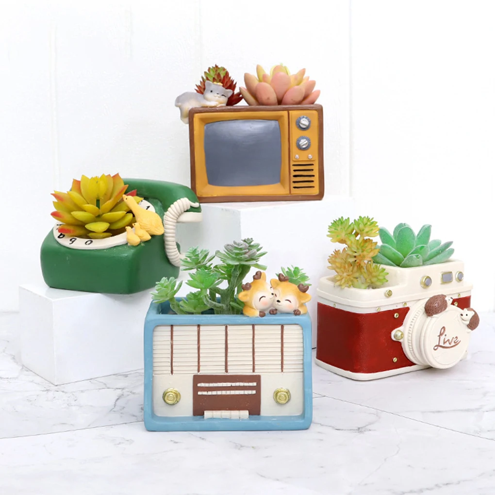 

Creative Retro Home Appliance Shape Succulent Plant Pots Mini Flower Pot Decorative Desktop Flowerpot Micro Landscape Home Decor