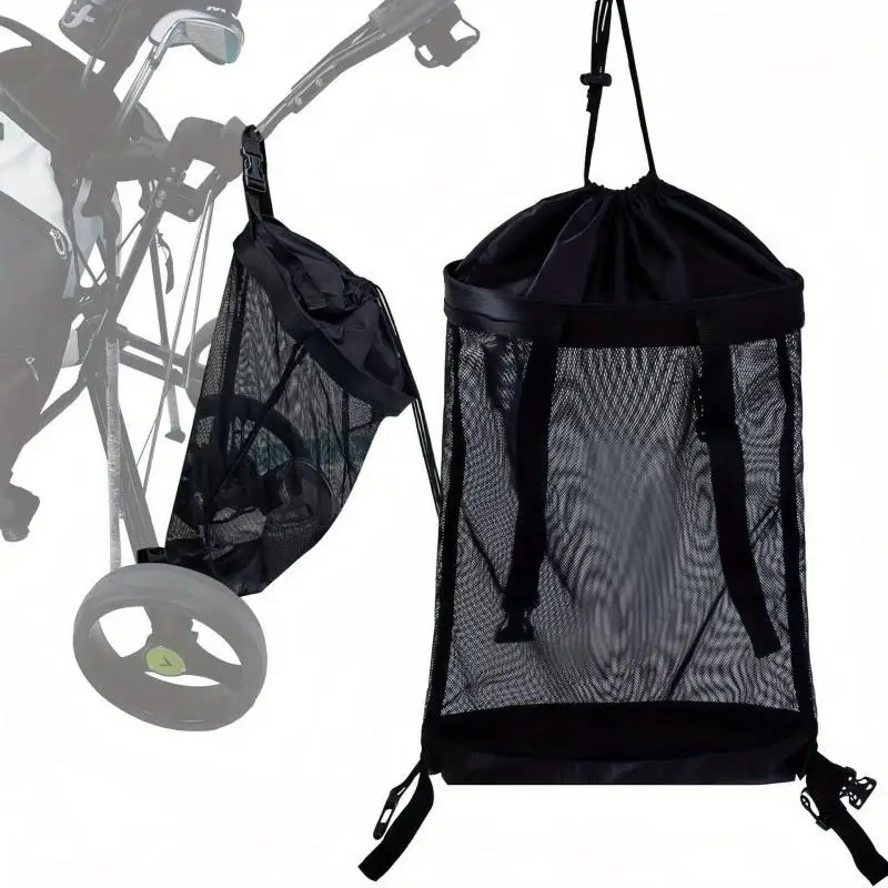 Polyester Golf Cart Mesh Storage Bag, Drawstring Golf Trolley Accessories Valuables Organizer Pouch With Adjustable Buckle