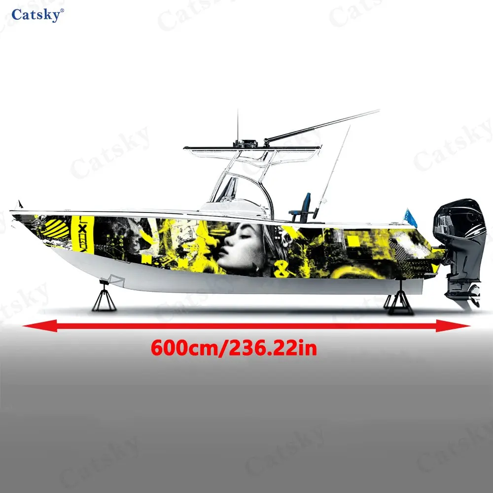 Punk Skull Collage Boat Stickers, PVC Waterproof Durable Vinyl Wrap Decals for Fishing Boats, Durable and Stylish Design