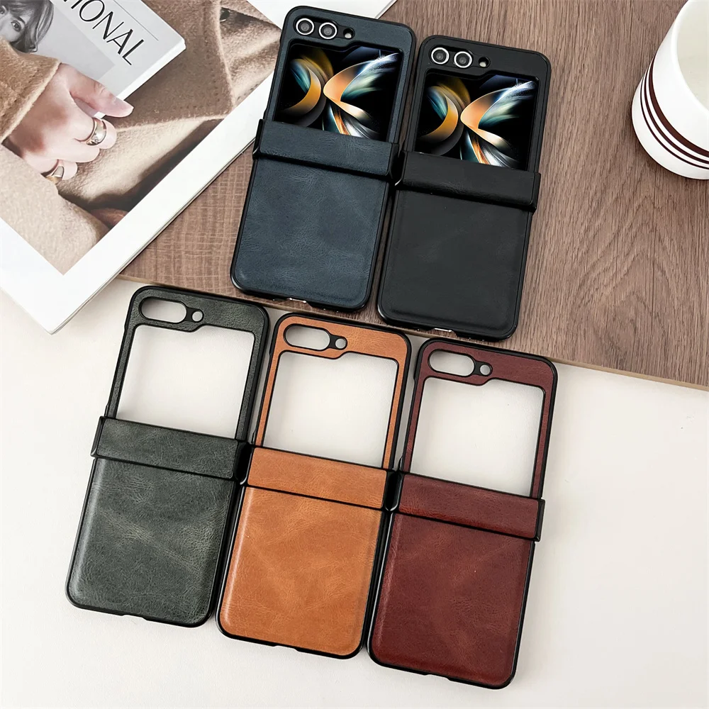 

Pu Leather Phone Case For Samsung Galaxy Z Flip 5 4 3 5G Hinge Protective Shell Flip5 Flip4 Cover