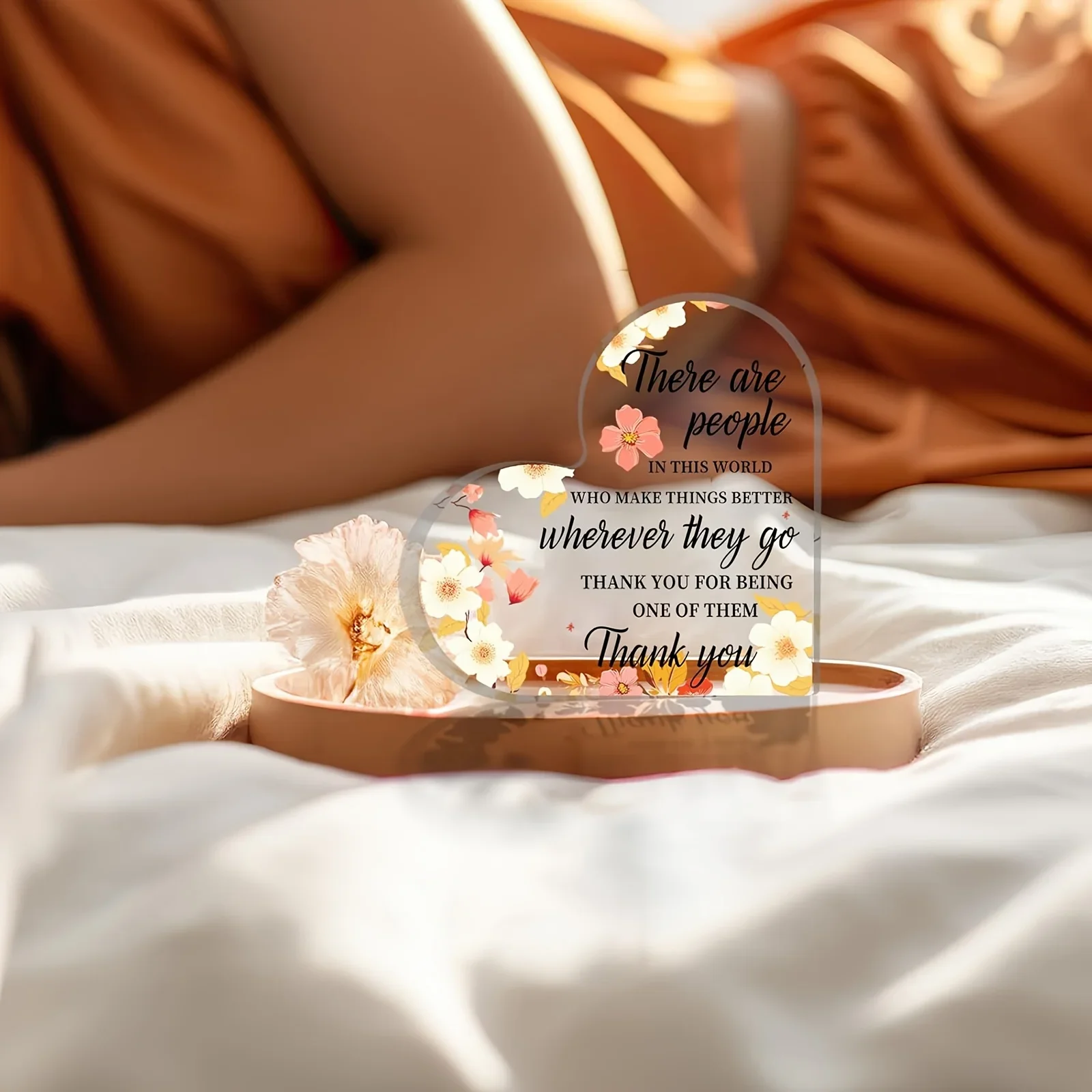 Heart Acrylic Desk Plaque Thank You Gift, Floral Acrylic Heart Appreciation Decor – Custom Thank You Gift for Nurses, Coworkers, Teachers, Office